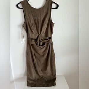 Guess Womens Faux Suede Dress Cut Out Waist Sheath Knee Length Brown Stretch S